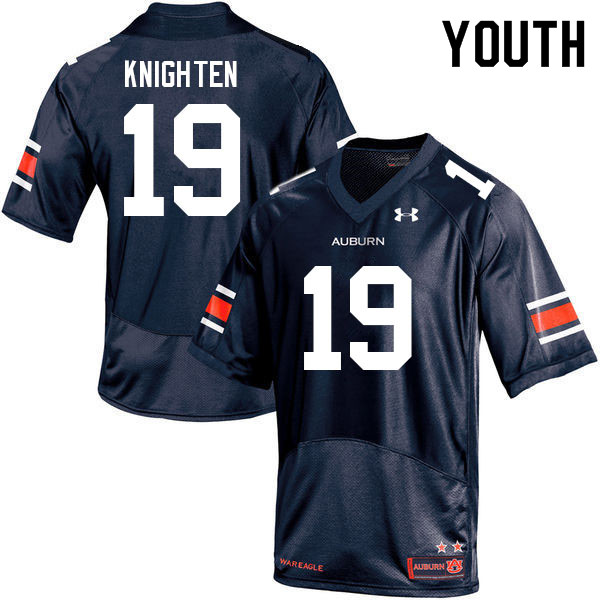 Auburn Tigers Youth Bydarrius Knighten #19 Navy Under Armour Stitched College 2021 NCAA Authentic Football Jersey SVS7174SM